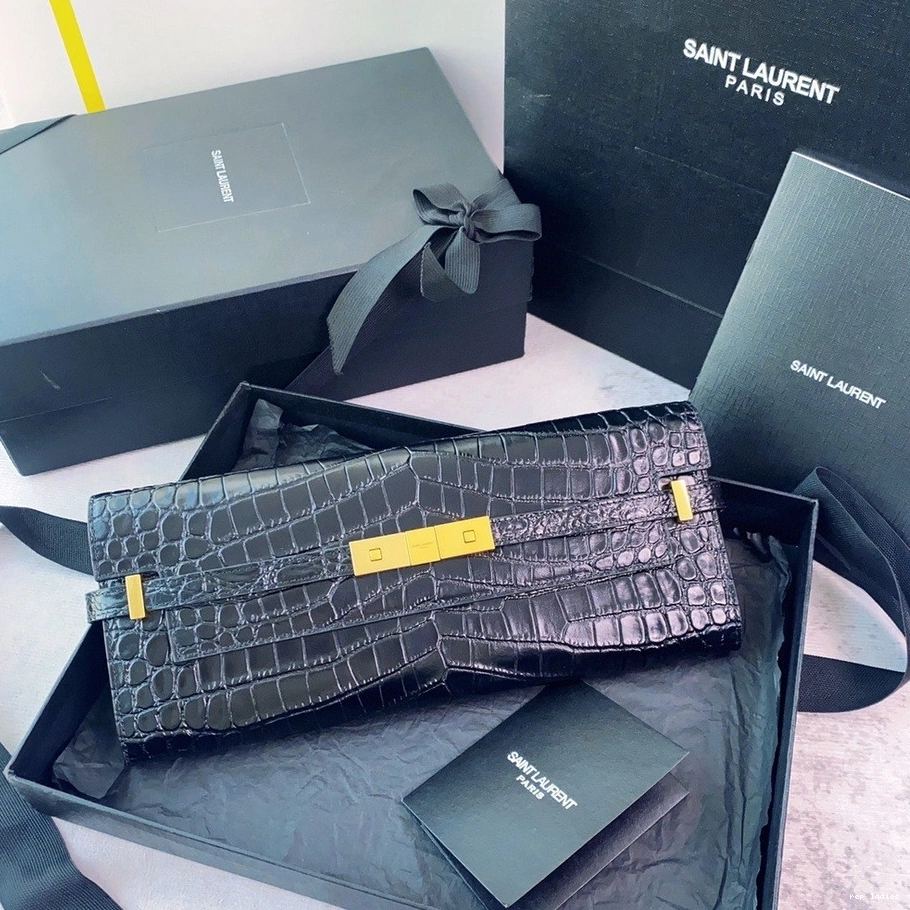 Repzbay REP LEATHER CLUTCH MANHATTAN IN CROCODILE-EMBOSSED YSL 0725
